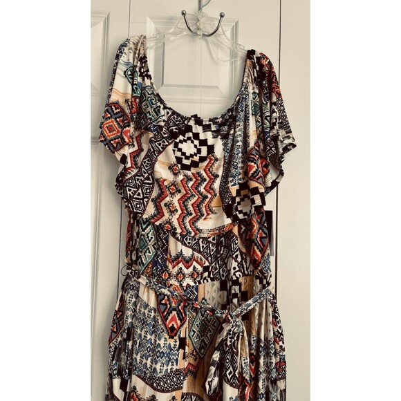 VIOLET B WOMEN'S PLUS SIZE 1X, 2X, OFF SHOULDER AZTEC JUMPSUIT KNIT POCKETS - Picture 4 of 6